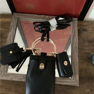 Black Leather Crossbody Bag with Gold Accents